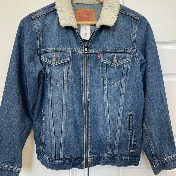 Levi Strauss Boy’s Jean Jacket Trucker Sherpa Collar Denim, Vintage, sz Large - Picture 4 of 8